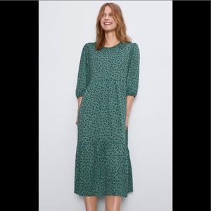 Zara Floral Green Midi Dress - Size L